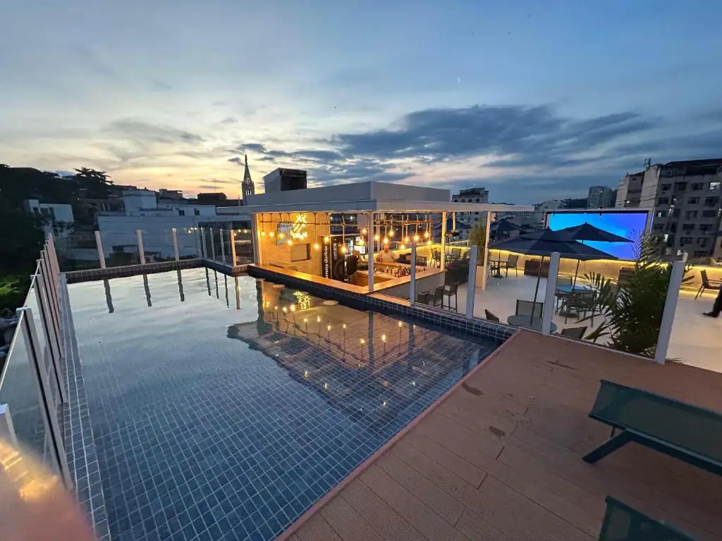 a rooftop of a building with lights on it at Arosa Rio Hotel in Rio de Janeiro
