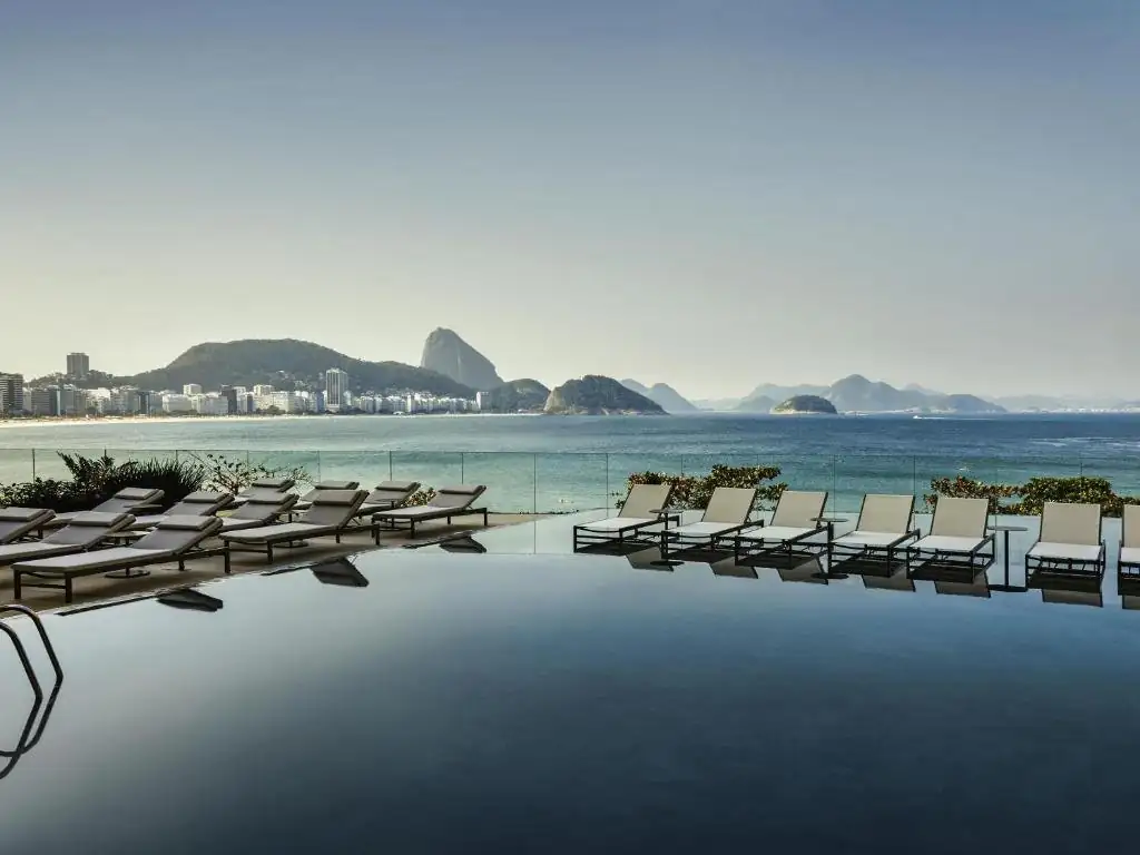 Fairmont Rio's pool terrace overlooking Copacabana