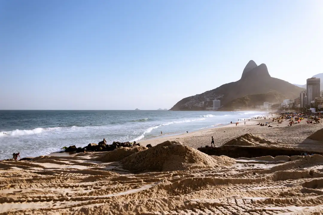 Ipanema Beach in summer with Dois Irmãos in the distance