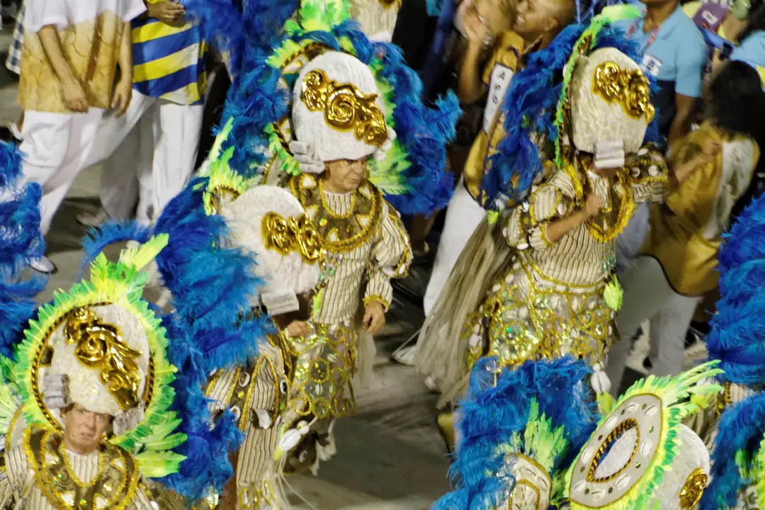 Samba school performers filling the Sambadrome parade avenue during Rio Carnival