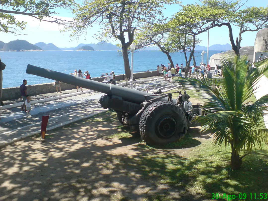 Historic coastal gun at Copacabana Fort overlooking the sea