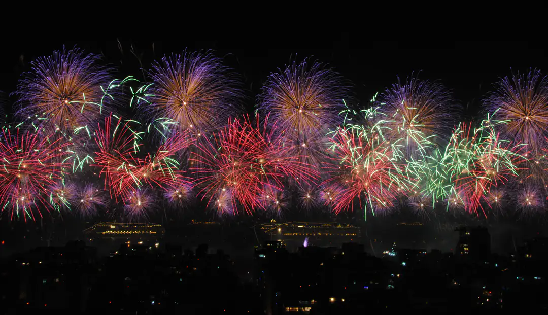 Fireworks above Copacabana Beach during a previous Réveillon celebration