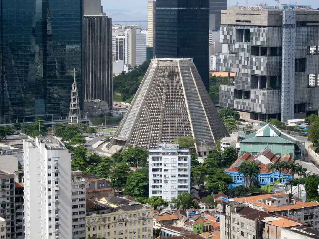 Modern conical Metropolitan Cathedral rising above central Rio