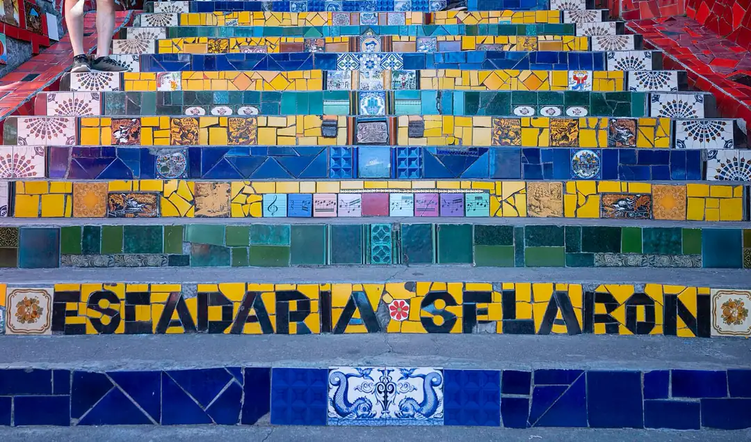 Colourful mosaic tiles on the Selarón Steps in Rio