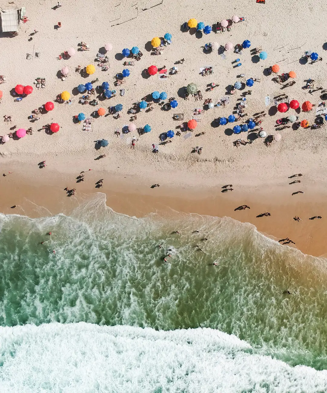 A busy day on Copacabana Beach seen from above