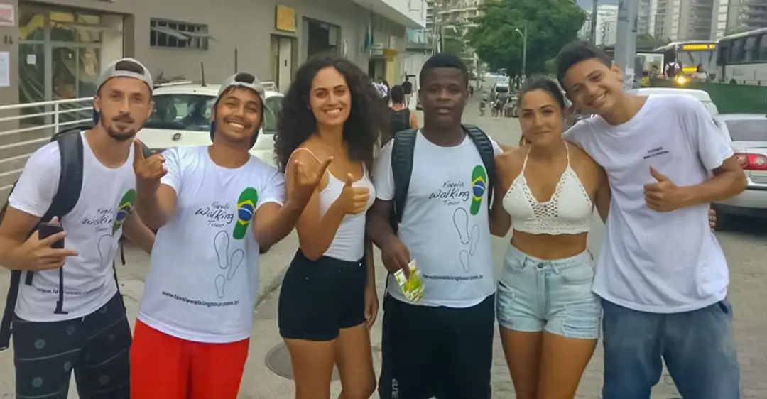 Rocinha walking-tour guides and visitors at the meeting point