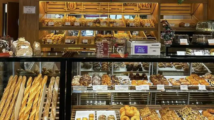 The bakery display at Talho Capixaba in Leblon