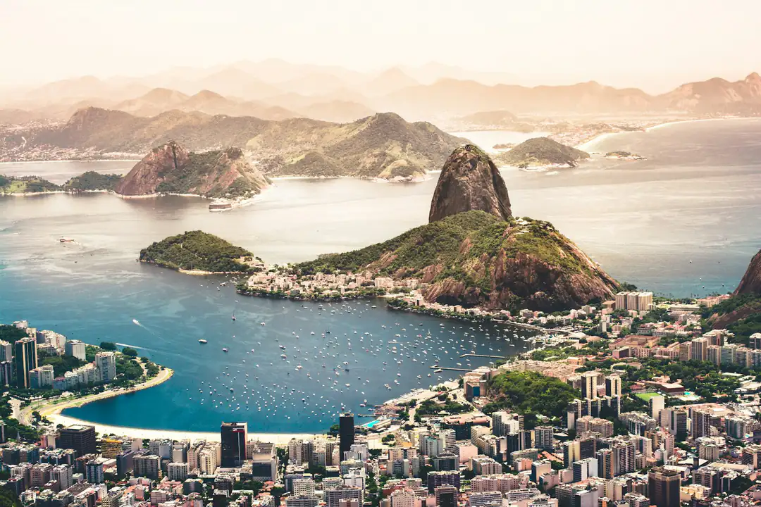 Sugarloaf Mountain and the boats of Botafogo Bay in Rio de Janeiro